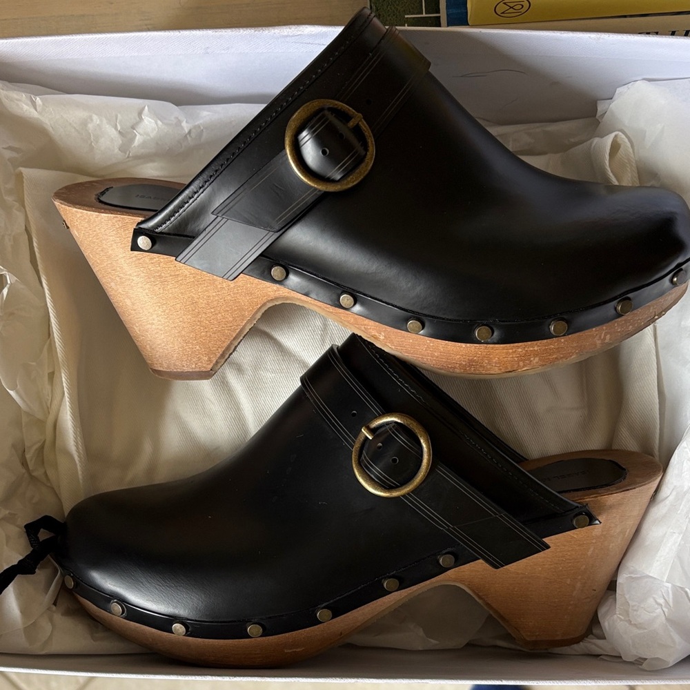 Isabel Marant Black Leather Mules with Wooden Heel